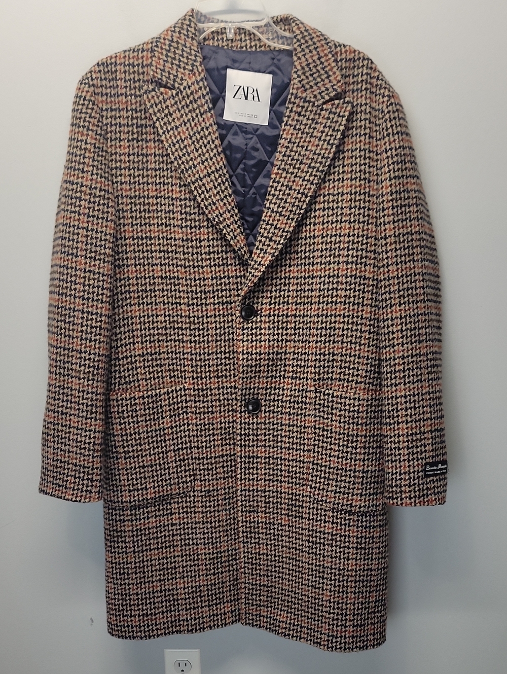 Zara Wool Plaid Trench Coat Size Small